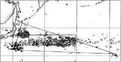 アメリカ式捕鯨によるマッコウクジラの捕獲位置と2種の「ジャパングラウンド」の範囲