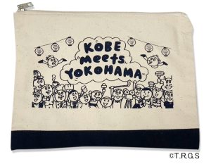 THE ROCKET GOLD STARSの描き下ろしイラストが線画でプリントされた、キャンバス生地の長方形ポーチ。銀色のファスナー、下部にプリントと同色のライン。