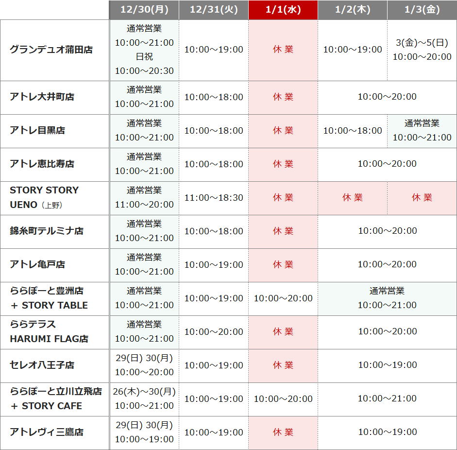 東京都内の店舗の営業時間、詳細は店舗一覧ページにてご覧いただけます。