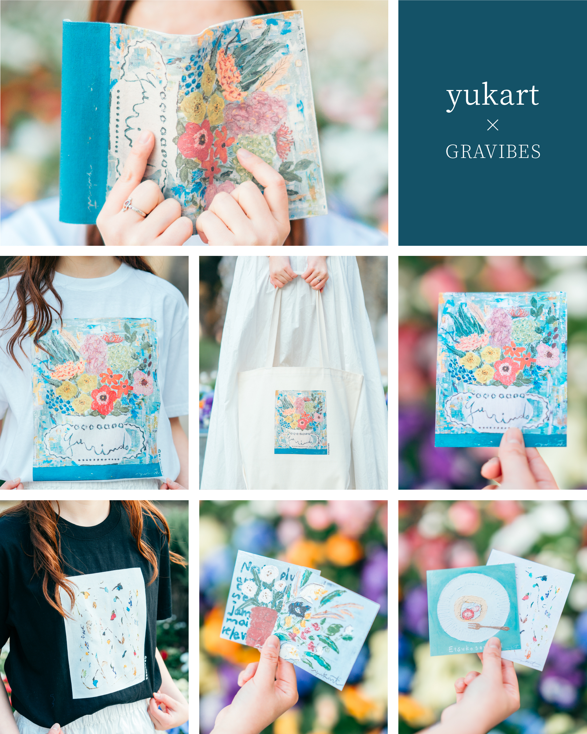yukartさん個展グッズ_Tシャツ・トート・カード