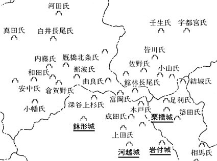 北条氏の主な関東支城と諸将分布2-1