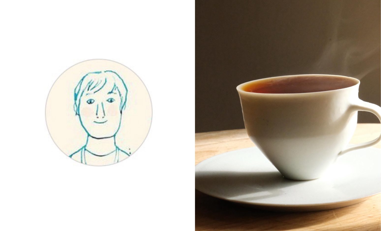 teteriaの似顔絵とティーカップに注がれたteteriaの紅茶