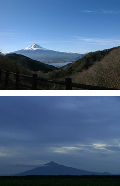 上：御坂峠から望む富士山
 下：岩木山