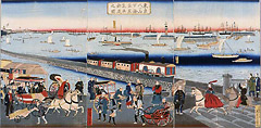 歌川広重（三代）「東京八ツ山下海岸蒸気車鉄道之図」