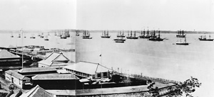 山手から見た横浜居留地（ベアト撮影・1864年）　逆光で撮影されている。2