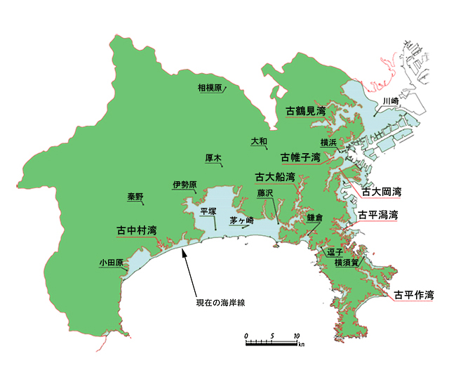 6000年前の縄文海進最盛期の海岸線