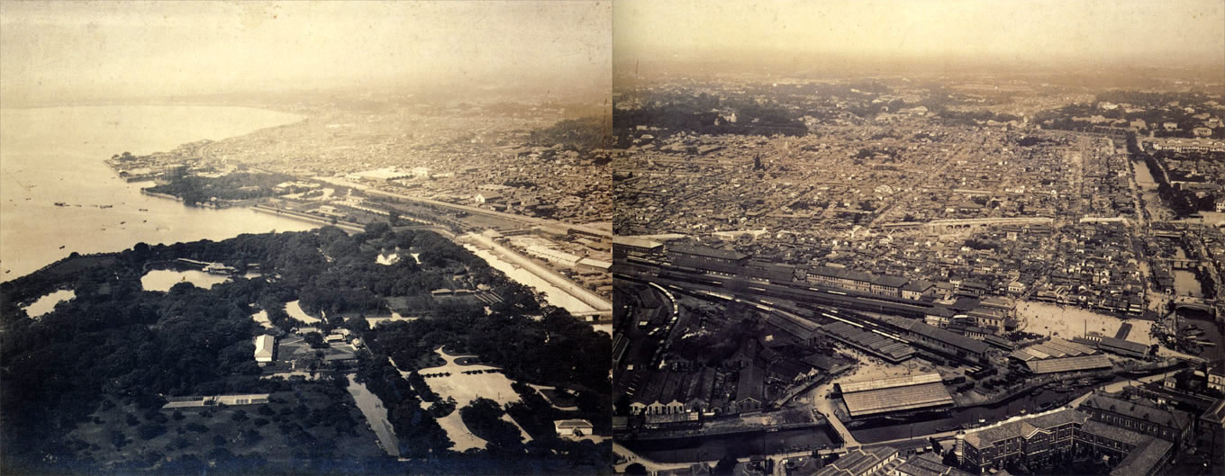浜離宮から新橋ステーションを眺めた鳥瞰写真　明治37年